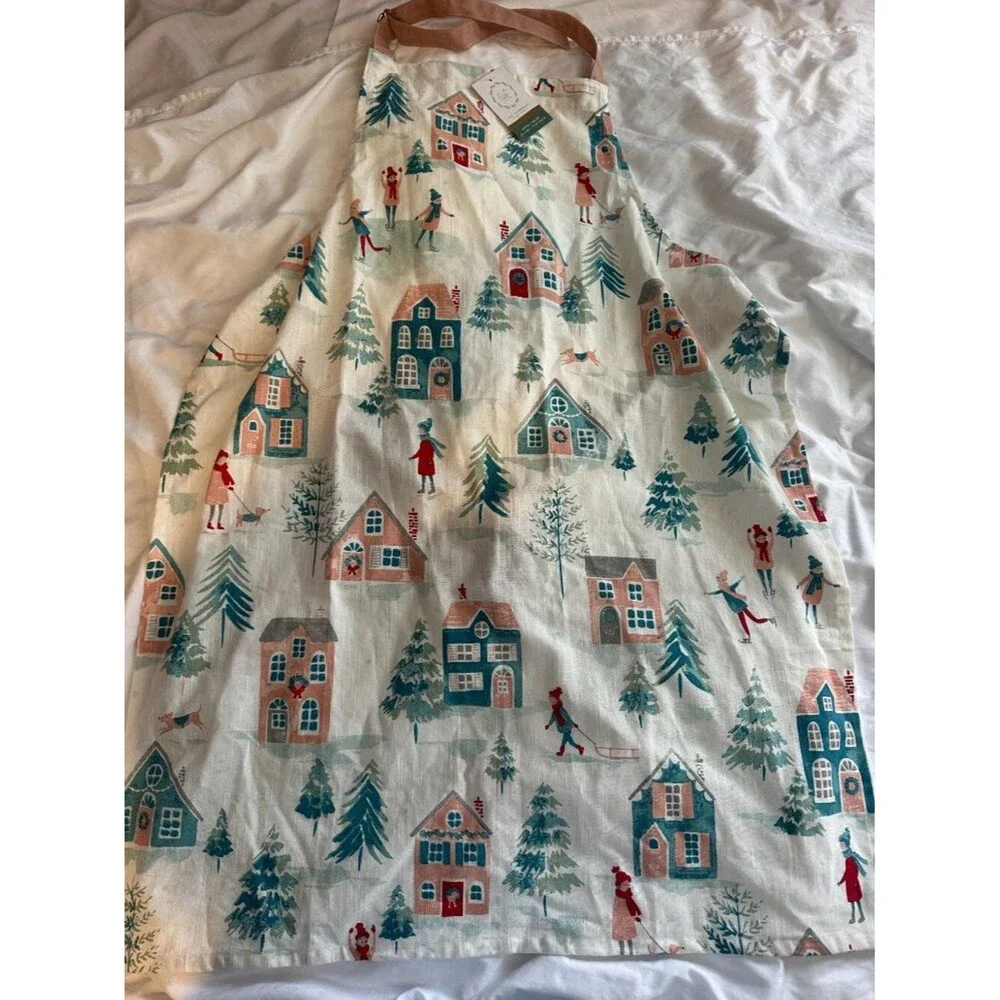 New Cotton Apron Winter Village Print Kitchen Cooking Baking Holiday Cottagecore